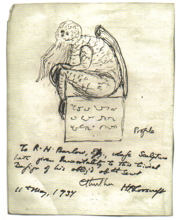 Cthulhu sketch by Lovecraft from Flax5 via Wikimedia Commons