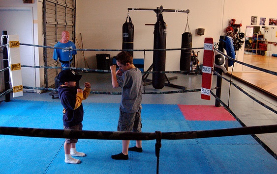 Boys spar at the Mars Hill Church Eastside MMA Club.