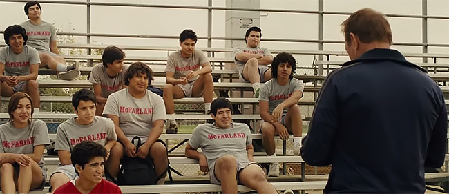 This screen shot depicts the directorial choices around camera angles and demonstrations of community. Screenshot: "McFarland, USA," © Disney, 2014.