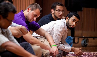 Emory University students gather for Jummah prayers held in the campus' Canon Chapel, August 2011. Available via Emory Photo Video.